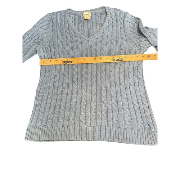 LL Bean Sweater Women Medium M Blue Cable Knit V Neck Cotton Long Sleeve - Picture 7 of 10